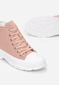 Born2be - Różowe Trampki Viviarinia. Wysokość cholewki: za kostkę. Nosek buta: okrągły. Kolor: różowy. Materiał: materiał, guma, jeans. Szerokość cholewki: normalna #3