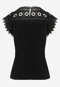 Renee - Czarny Bawełniany Top z Koronkowymi Wstawkami Lirumina. Okazja: na co dzień. Kolor: czarny. Materiał: bawełna, koronka. Styl: casual, elegancki #6