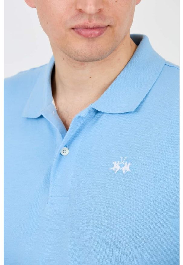 La Martina - LA MARTINA Błękitne męskie polo z małym logo, Rozmiar XXL. Typ kołnierza: polo. Kolor: niebieski