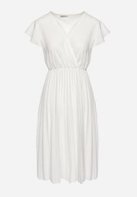 Born2be - Biała Rozkloszowana Sukienka Midi z Kopertową Górą i Plisowanym Dołem Alissu. Kolor: biały. Typ sukienki: kopertowe. Styl: klasyczny, elegancki. Długość: midi #2