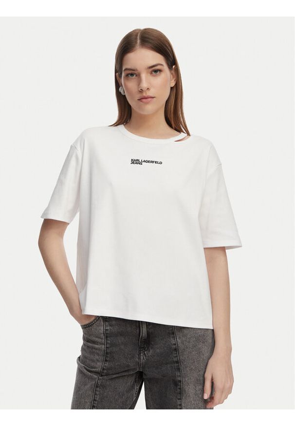 Karl Lagerfeld Jeans T-Shirt B2W17077 Biały Regular Fit. Kolor: biały. Materiał: bawełna