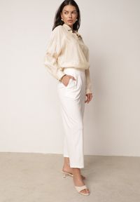 Born2be - Białe Spodnie z Eleganckimi Zakładkami i Nogawkami o Długości 3/4 Dorasea. Okazja: do pracy, na co dzień. Kolekcja: plus size. Kolor: biały. Styl: elegancki #8