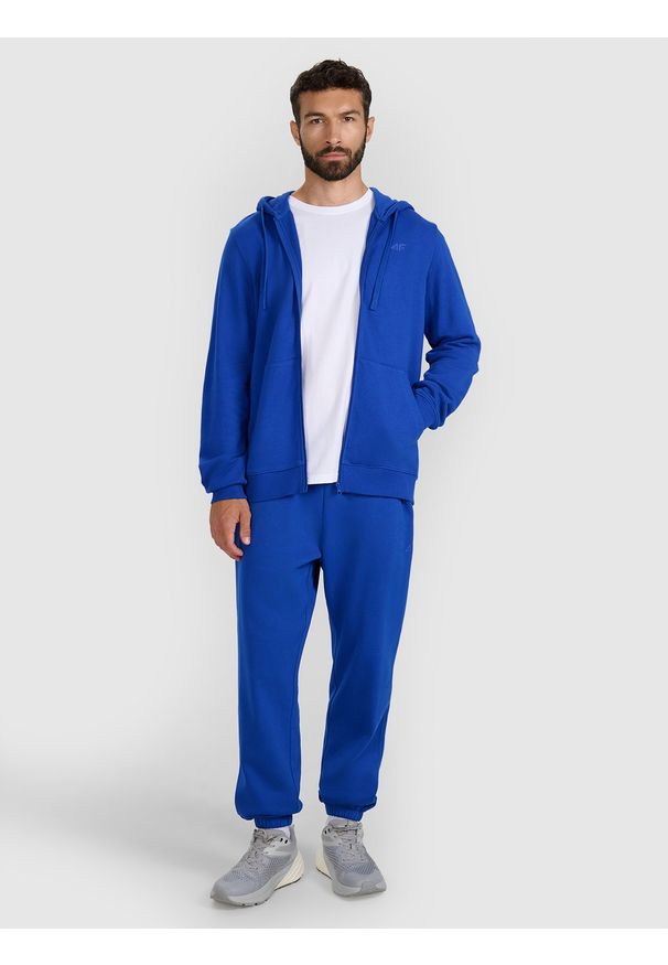 4f - 4F Bluza dresowa rozpinana z kapturem męska - niebieska L. Okazja: na co dzień. Typ kołnierza: kaptur. Kolor: niebieski. Materiał: dresówka. Wzór: gładki. Styl: casual, klasyczny