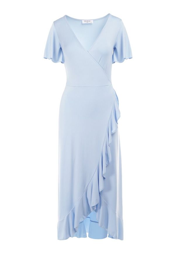 Born2be - Jasnoniebieska Sukienka Aediala. Okazja: na randkę, na co dzień, na imprezę. Kolor: niebieski. Materiał: wiskoza, tkanina. Długość rękawa: krótki rękaw. Typ sukienki: kopertowe. Styl: casual. Długość: midi