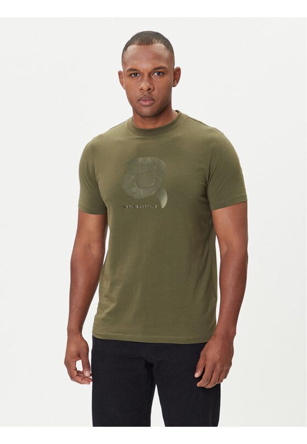 Karl Lagerfeld - KARL LAGERFELD T-Shirt 755032 554221 Zielony Regular Fit. Typ kołnierza: dekolt w karo. Kolor: zielony. Materiał: bawełna