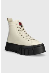 Tommy Jeans trampki TJW VULC PLT NYLON MC damskie kolor beżowy EN0EN02241. Nosek buta: okrągły. Zapięcie: sznurówki. Kolor: beżowy. Materiał: nylon. Szerokość cholewki: normalna. Obcas: na platformie. Styl: klasyczny #3