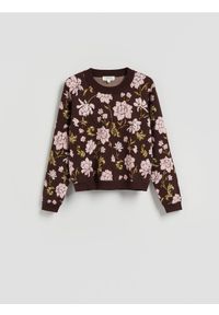 Reserved - Żakardowy sweter w kwiaty - wielobarwny. Materiał: żakard. Wzór: kwiaty