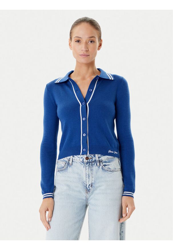 Guess Jeans Kardigan W5YR32 Z3HO2 Niebieski Regular Fit. Kolor: niebieski. Materiał: syntetyk