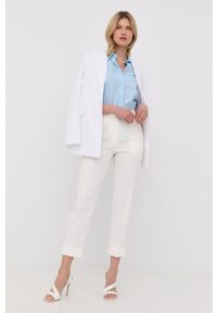 Pinko spodnie lniane damskie kolor biały proste high waist. Okazja: na co dzień. Stan: podwyższony. Kolor: biały. Materiał: len. Styl: casual #3