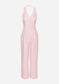 Born2be - Różowy Kombinezon Taliowany Ozdobiony Guzikami Niladwenna. Kolor: różowy. Wzór: aplikacja. Styl: elegancki #5