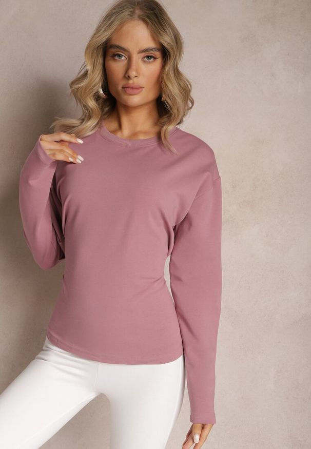 Renee - Ciemnoróżowa Bawełniana Bluza z Ozdobnym Wiązaniem Fanarita. Kolor: różowy. Materiał: bawełna