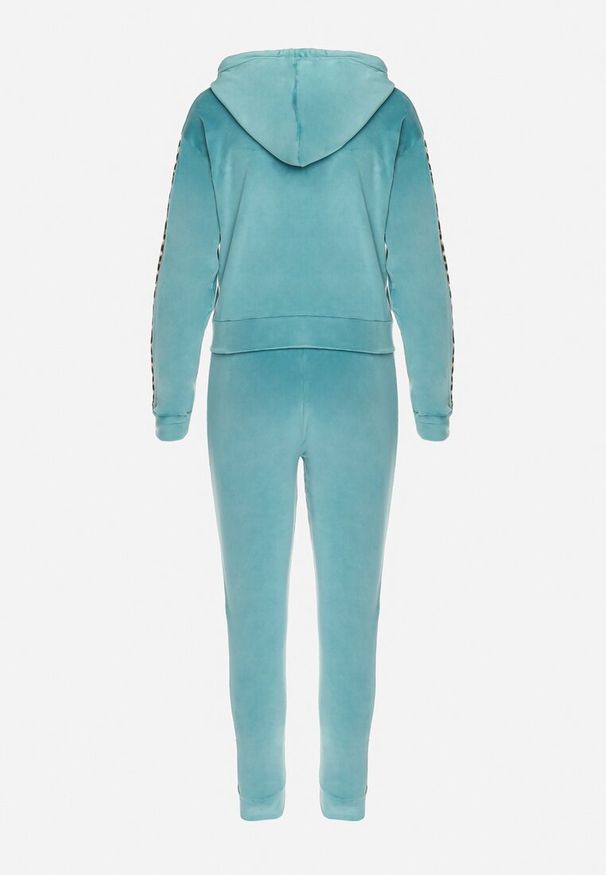 Born2be - Niebieski Welurowy Komplet Dresowy z Panterkowym Lampasem Inare. Kolor: niebieski. Materiał: dresówka, welur