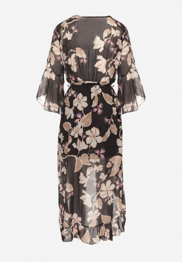 Born2be - Czarna Bawełniana Sukienka Kopertowa o Asymetrycznym Kroju z Wiązanym Paskiem Niteira. Okazja: na randkę, na co dzień. Typ kołnierza: dekolt w kształcie V. Kolor: czarny. Materiał: bawełna. Typ sukienki: kopertowe, asymetryczne. Styl: casual