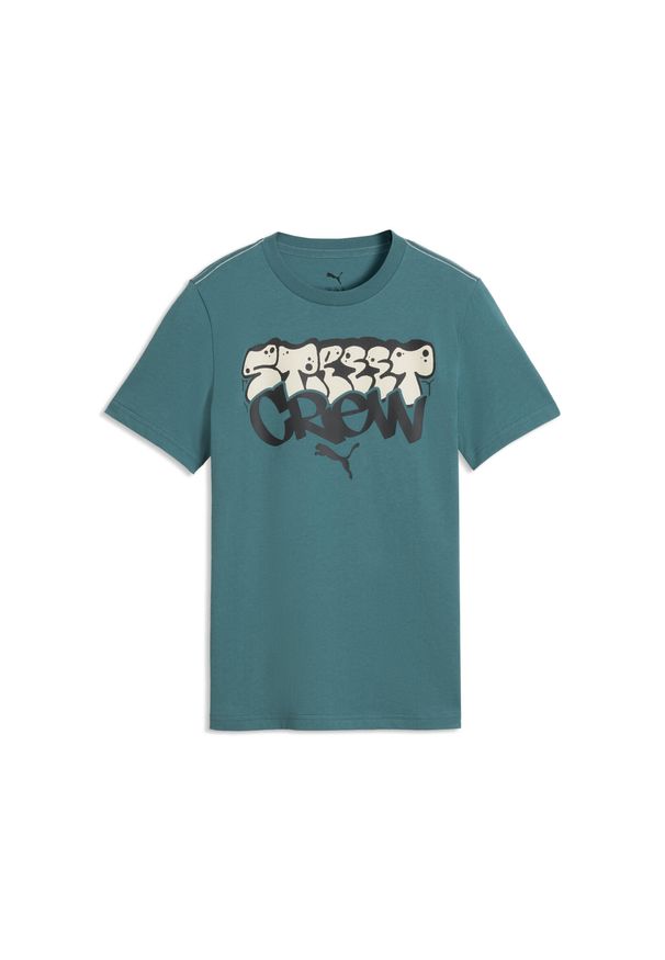 Puma - Młodzieżowa koszulka MID 90s z grafiką PUMA. Kolor: zielony, szary, wielokolorowy. Sezon: lato. Sport: joga i pilates