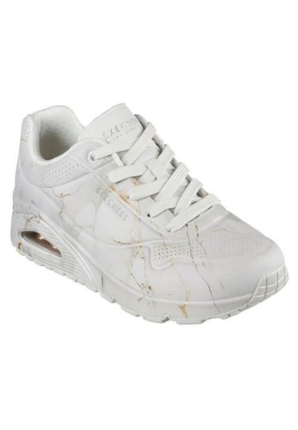 skechers - Adidasy Skechers Uno - Marbel Marvel, Kobiety. Kolor: biały. Materiał: materiał, syntetyk. Szerokość cholewki: normalna. Wzór: motyw z bajki. Sport: turystyka piesza