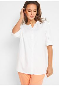 bonprix - Bluzka z domieszką lnu i rękawami 3/4. Kolor: biały. Materiał: len #1