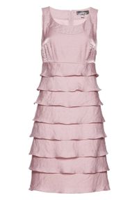 Sukienka z tafty z falbanami bonprix matowy jasnoróżowy. Kolor: fioletowy. Materiał: materiał. Typ sukienki: ołówkowe #1