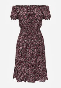 Born2be - Czarno-Czerwona Sukienka Hiszpanka z Bawełny z Gumką w Pasie Viliana. Okazja: na co dzień, na spacer. Typ kołnierza: dekolt hiszpanka. Kolor: czarny. Materiał: bawełna. Długość rękawa: krótki rękaw. Sezon: lato. Styl: casual, elegancki #8