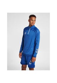Półzapinana bluza dresowa Hummel Lead. Kolor: niebieski. Materiał: dresówka. Wzór: nadruk. Sezon: jesień