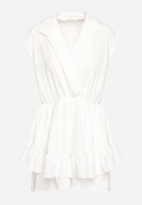 Born2be - Biały Krótki Kombinezon z Falbankami i Kołnierzykiem Laravia. Kolor: biały. Długość: krótkie. Styl: elegancki, wizytowy #4