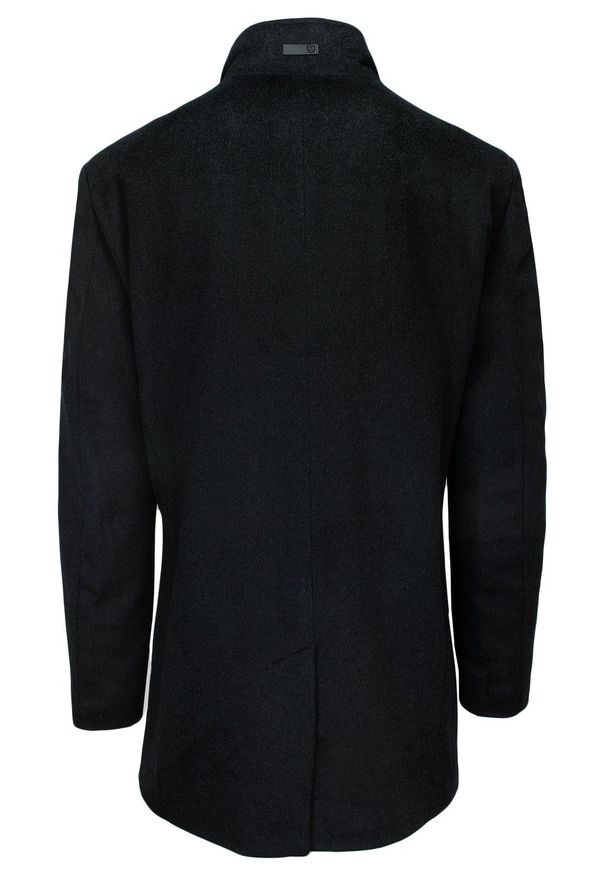 Zanardi Trade - Elegancki, Czarny Płaszcz Wełniany, Jesienno-Zimowy, Zapinany na Guziki. Typ kołnierza: kołnierzyk stójkowy. Kolor: czarny. Materiał: wełna. Sezon: zima, jesień. Styl: elegancki