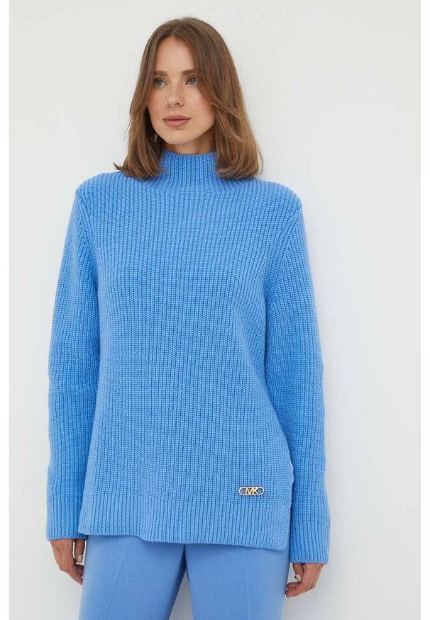 MICHAEL Michael Kors sweter wełniany damski kolor niebieski ciepły z półgolfem. Kolor: niebieski. Materiał: wełna. Długość rękawa: długi rękaw. Długość: długie
