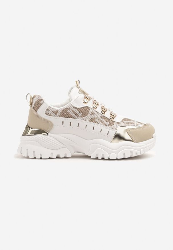 Renee - Biało-Beżowe Sneakersy w Steetwearowym Stylu na Tłoczonej Platformie Gonavielle. Okazja: na co dzień. Kolor: biały. Materiał: jeans. Obcas: na platformie