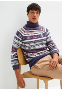 bonprix - Sweter z golfem w norweski wzór. Typ kołnierza: golf. Kolor: niebieski #1