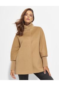 CINZIA ROCCA - Kamelowy płaszcz z dzianinowymi detalami. Kolor: brązowy. Materiał: dzianina #1