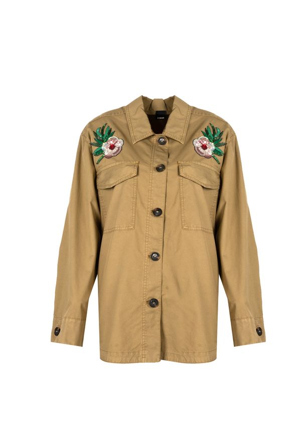 Pinko Koszula "Capo" | 101179 A0V4 | Kobieta | Wojskowa Zieleń. Typ kołnierza: kołnierzyk klasyczny. Materiał: bawełna. Wzór: aplikacja. Styl: militarny