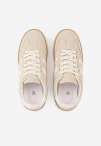 Born2be - Beżowe Sneakersy na Kauczukowej Podeszwie z Geometrycznym Motywem Vikioria. Okazja: na co dzień. Kolor: beżowy. Materiał: kauczuk. Wzór: geometria #7