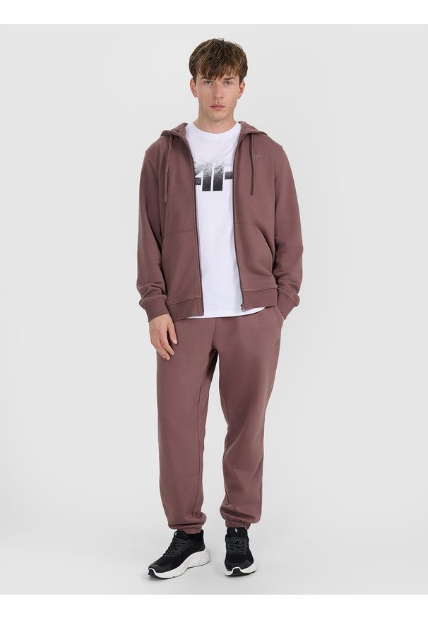 4f - 4F Bluza dresowa rozpinana z kapturem męska - brązowa M. Okazja: na co dzień. Typ kołnierza: kaptur. Kolor: brązowy. Materiał: dresówka. Wzór: gładki. Styl: casual, klasyczny