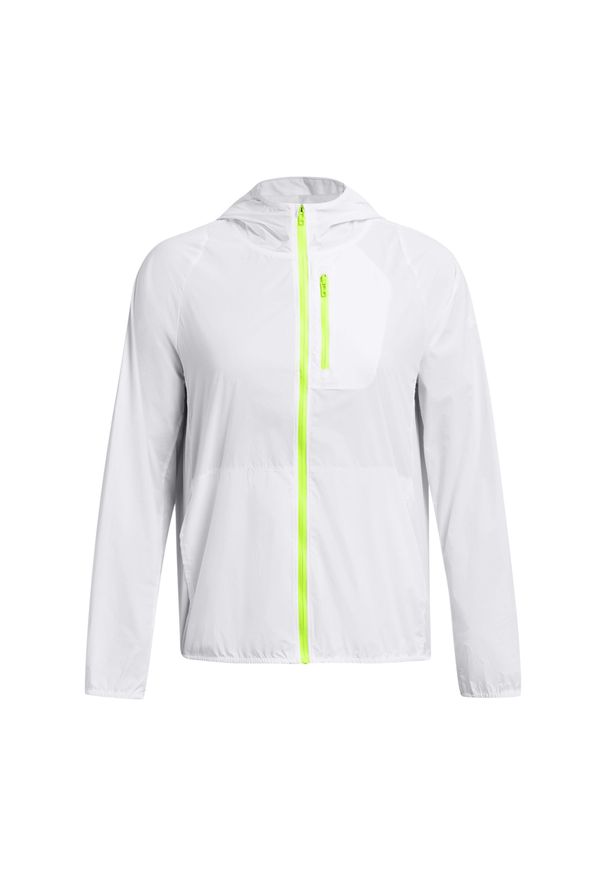 Damska wodoodporna kurtka z kapturem Under Armour Launch Lightweight. Typ kołnierza: kaptur. Kolor: biały. Sport: bieganie