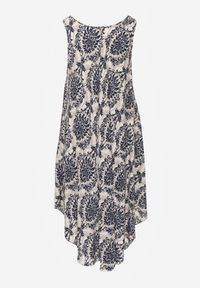 Renee - Beżowo-Granatowa Casualowa Sukienka z Bawełny o Rozkloszowanym Kroju Mellilla. Okazja: na co dzień. Kolor: beżowy. Materiał: bawełna. Sezon: lato. Styl: casual #8