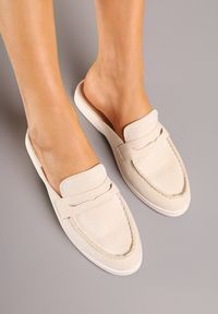 Born2be - Beżowe Klapki Typu Mule z Przeszyciami Firavone. Okazja: na co dzień. Kolor: beżowy. Materiał: jeans. Sezon: lato. Obcas: na obcasie. Styl: elegancki, casual. Wysokość obcasa: niski #5