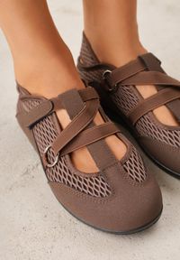 Renee - Brązowe Tenisówki Sneakeriny z Siateczki z Zapięciem na Rzep Vianate. Okazja: na co dzień. Zapięcie: rzepy. Kolor: brązowy. Materiał: skóra, koronka. Styl: casual #8