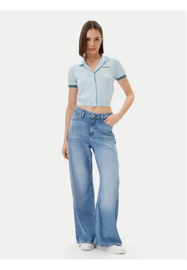 Guess Jeans Kardigan W5GR03 Z3HO2 Błękitny Regular Fit. Kolor: niebieski. Materiał: syntetyk