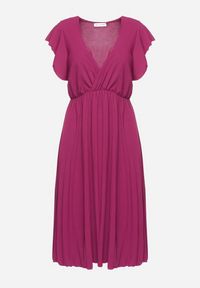 Born2be - Bordowa Plisowana Sukienka z Kopertowym Dekoltem i Gumką w Talii Waretta. Typ kołnierza: dekolt kopertowy. Kolor: czerwony. Typ sukienki: kopertowe. Styl: elegancki #4