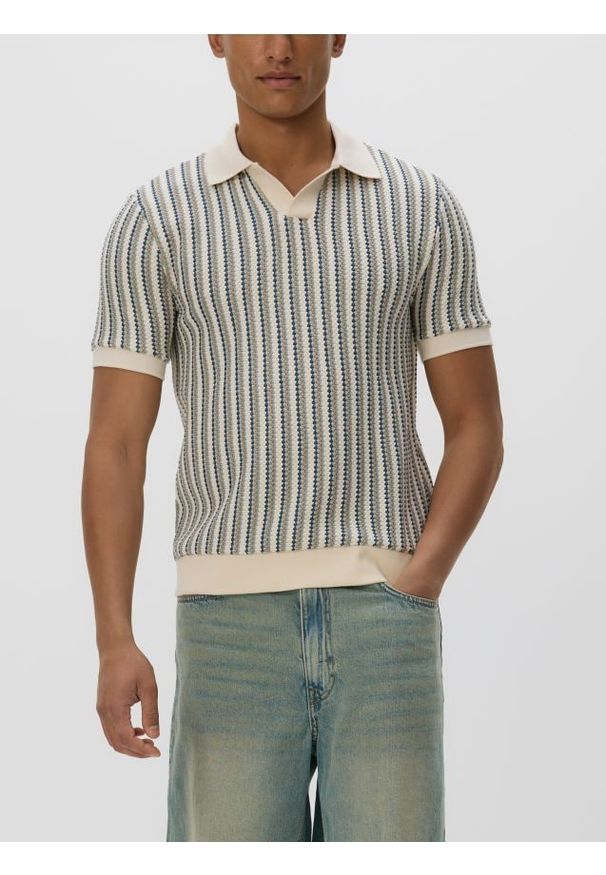 Reserved - Koszulka polo comfort w paski - granatowy. Kolor: niebieski. Materiał: bawełna, dzianina. Wzór: paski