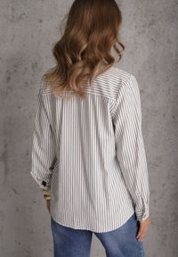 Renee - Biała Koszula z Bawełną w Prążki ze Zdobionymi Guzikami Mirasea. Kolor: biały. Materiał: bawełna. Wzór: prążki, aplikacja. Styl: elegancki #6