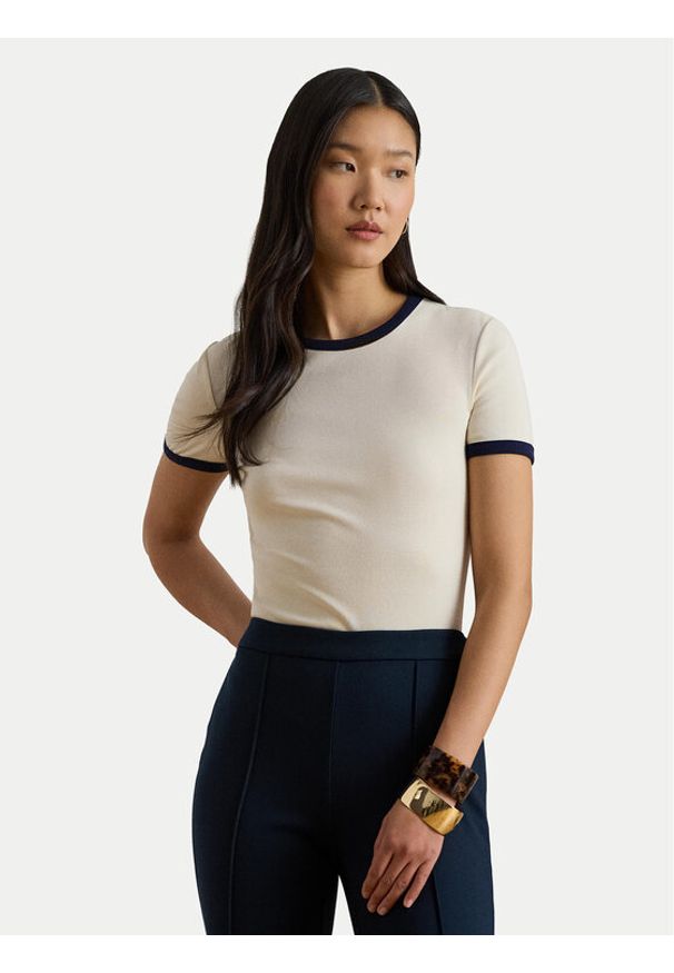Lauren Ralph Lauren - LAUREN RALPH LAUREN T-Shirt 200P09077002 Écru Slim Fit. Kolor: kremowy. Materiał: bawełna