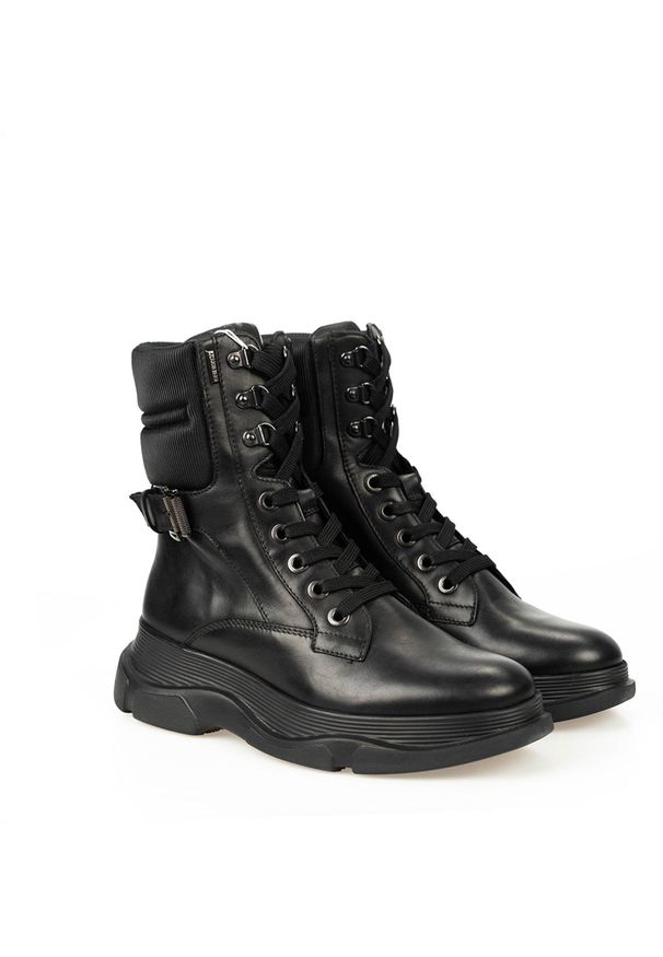 Geox Botki "Macaone" | D04L0C 043FU | Macaone | Kobieta | Czarny. Zapięcie: klamry. Kolor: czarny. Materiał: skóra, tkanina