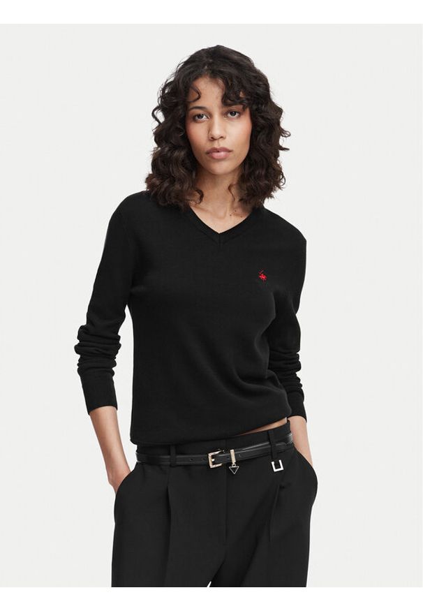 Beverly Hills Polo Club Sweter P-SS26W-M536563 Czarny Regular Fit. Typ kołnierza: polo. Kolor: czarny. Materiał: bawełna