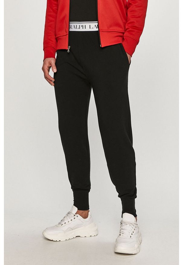 Polo Ralph Lauren - Spodnie. Kolor: czarny. Materiał: dzianina. Wzór: nadruk