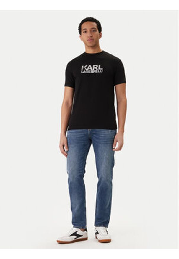 Karl Lagerfeld - KARL LAGERFELD T-Shirt 755780 500235 Czarny Regular Fit. Typ kołnierza: dekolt w karo. Kolor: czarny. Materiał: bawełna