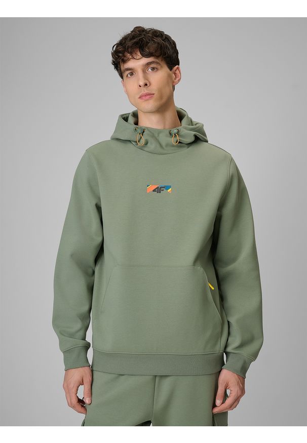 4f - 4F Bluza dresowa regular z kapturem męska - khaki XXL. Okazja: na co dzień. Typ kołnierza: kaptur. Kolor: oliwkowy, brązowy, wielokolorowy. Materiał: dresówka. Styl: casual, sportowy