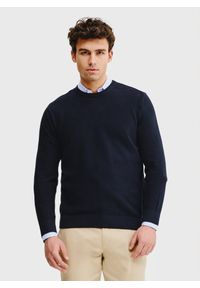 Pako Lorente - PAKO LORENTE – Granatowy sweter męski. Kolor: oliwkowy, niebieski. Materiał: bawełna. Wzór: gładki. Sezon: wiosna #8