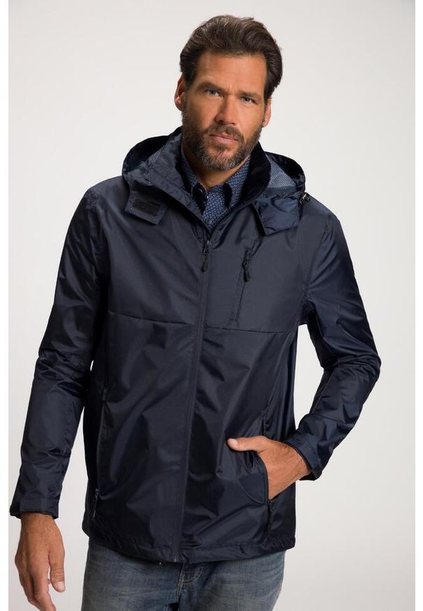 JAY-PI - Męska Kurtka przeciwdeszczowa wodoodporna kaptur zamek. Kolekcja: plus size. Kolor: niebieski. Materiał: poliester, materiał. Sport: turystyka piesza