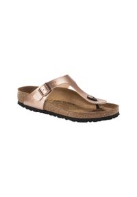 Japonki damskie Birkenstock Gizeh Bf Narrow. Zapięcie: klamry. Kolor: brązowy. Materiał: skóra, syntetyk, materiał. Sport: turystyka piesza