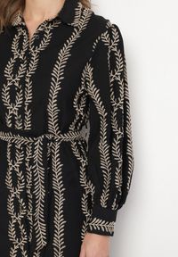 Born2be - Czarna Koszulowa Sukienka z Wiskozy z Wiązanym Paskiem Zdobiona Haftem Rallisia. Okazja: na co dzień. Kolor: czarny. Materiał: wiskoza. Wzór: haft, aplikacja. Typ sukienki: koszulowe. Styl: klasyczny, casual, elegancki #4